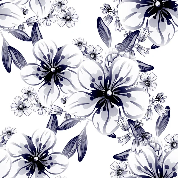 Estilo Vintage Inconsútil Patrón Flores Color Monocromo Elementos Florales — Vector de stock