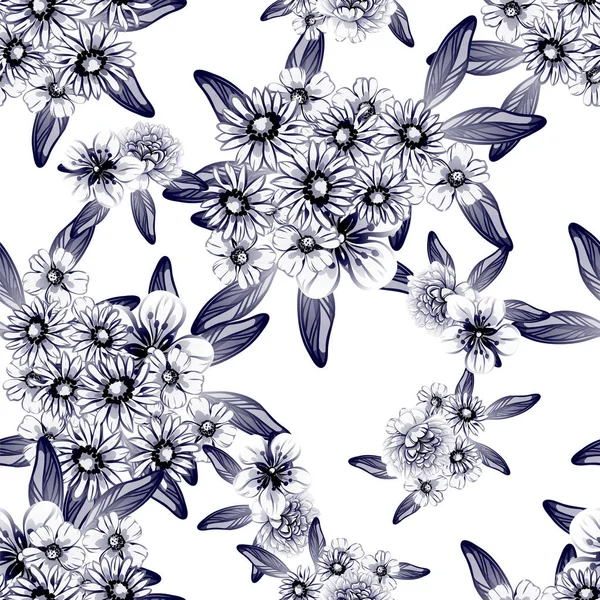 Sorunsuz vintage tarzı tek renkli renkli çiçek deseni. Çiçek öğeleri.