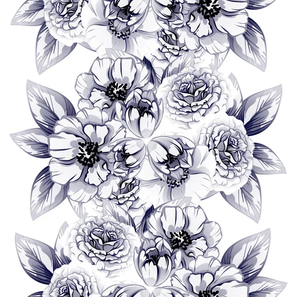 Naadloze Vintage Stijl Zwart Wit Gekleurde Bloemenpatroon Floral Elementen — Stockvector
