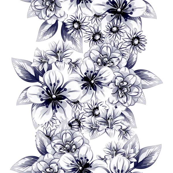 Nahtloser Vintage Stil Mit Einfarbigem Blumenmuster Blütenelemente — Stockvektor