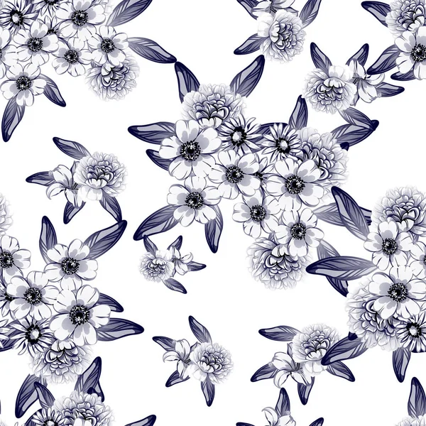 Sorunsuz vintage tarzı tek renkli renkli çiçek deseni. Çiçek öğeleri.