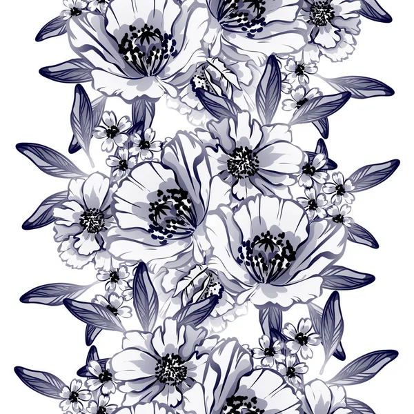 Estilo Vintage Inconsútil Patrón Flores Color Monocromo Elementos Florales — Vector de stock