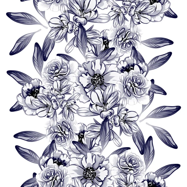 Απρόσκοπτη Στυλ Vintage Μονόχρωμη Χρωματιστό Λουλούδι Μοτίβο Floral Στοιχεία — Διανυσματικό Αρχείο