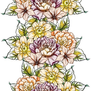Sorunsuz vintage tarzı çiçek deseni. Renkli çiçek öğeleri