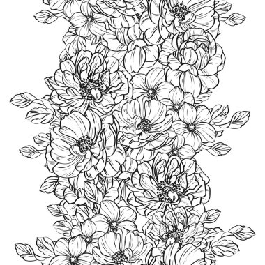 Sorunsuz vintage tarzı çiçek deseni. Siyah ve beyaz çiçek öğeleri.