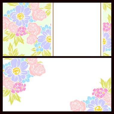 Klasik çiçek düğün kartları seti. Çiçek elementleri ve çerçeveleri.
