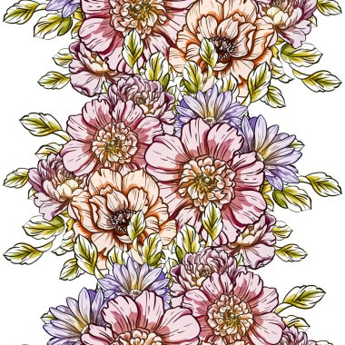 Sorunsuz vintage tarzı çiçek deseni. Renkli çiçek öğeleri