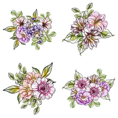 Sorunsuz vintage tarzı çiçek deseni. Renkli çiçek öğeleri