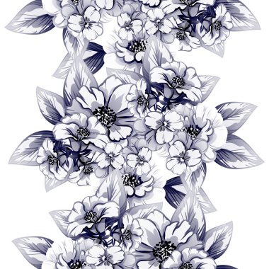 Sorunsuz vintage tarzı tek renkli renkli çiçek deseni. Çiçek öğeleri.