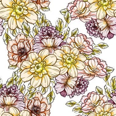 Sorunsuz vintage tarzı çiçek deseni. Renkli çiçek öğeleri