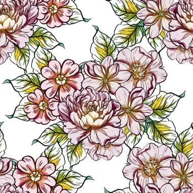 Sorunsuz vintage tarzı çiçek deseni. Renkli çiçek öğeleri