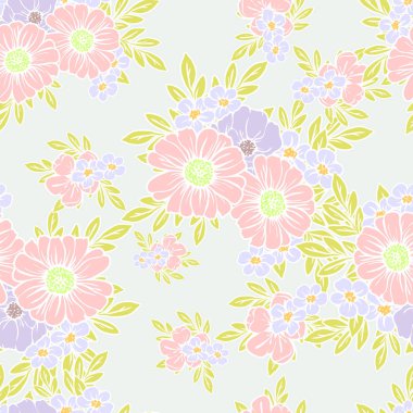 Sorunsuz vintage tarzı çiçek deseni. Renkli çiçek öğeleri