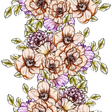 Sorunsuz vintage tarzı çiçek deseni. Renkli çiçek öğeleri