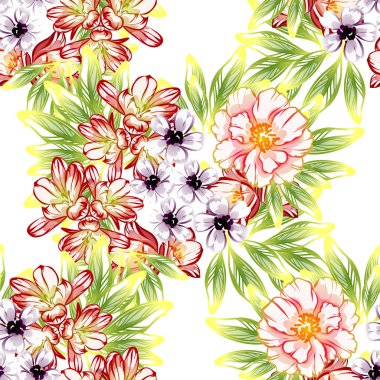 Sorunsuz vintage tarzı çiçek deseni. Renkli çiçek öğeleri