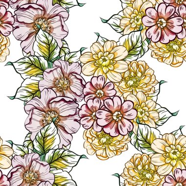 Sorunsuz vintage tarzı çiçek deseni. Renkli çiçek öğeleri