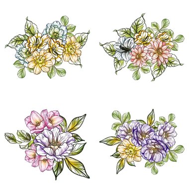 Sorunsuz vintage tarzı çiçek deseni. Renkli çiçek öğeleri