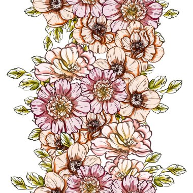 Sorunsuz vintage tarzı çiçek deseni. Renkli çiçek öğeleri