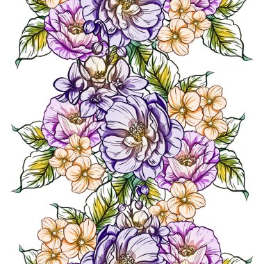 Sorunsuz vintage tarzı çiçek deseni. Renkli çiçek öğeleri