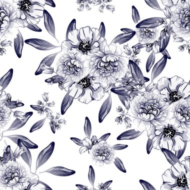 Sorunsuz vintage tarzı tek renkli renkli çiçek deseni. Çiçek öğeleri.