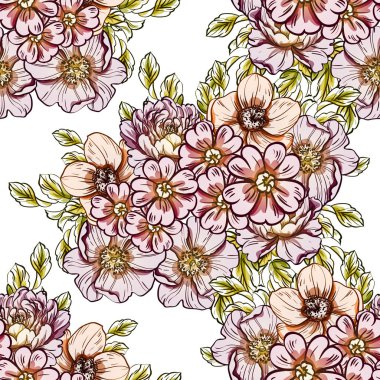 Sorunsuz vintage tarzı çiçek deseni. Renkli çiçek öğeleri