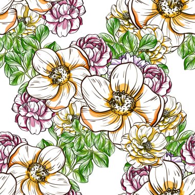 Sorunsuz vintage tarzı çiçek deseni. Renkli çiçek öğeleri