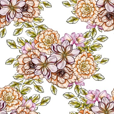 Sorunsuz vintage tarzı çiçek deseni. Renkli çiçek öğeleri