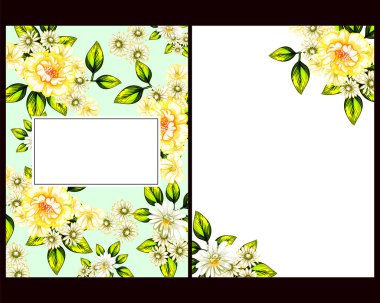 Klasik çiçek düğün kartları seti. Çiçek elementleri ve çerçeveleri.