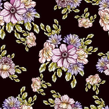 Sorunsuz vintage tarzı çiçek deseni. Renkli çiçek öğeleri