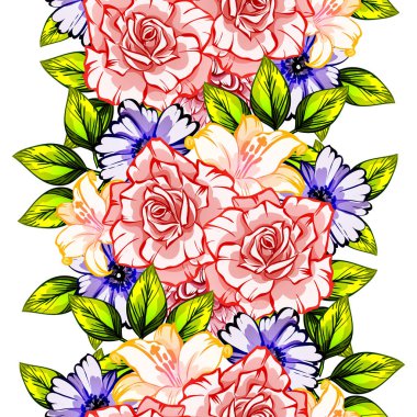 Sorunsuz vintage tarzı çiçek deseni. Renkli çiçek öğeleri