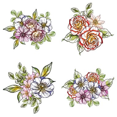 Sorunsuz vintage tarzı çiçek deseni. Renkli çiçek öğeleri