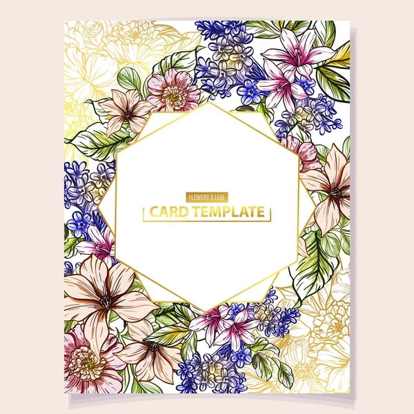 Προσκλητήριο Χρωματιστό Στυλ Vintage Λουλούδι Μοτίβο Floral Στοιχεία Χρώμα — Διανυσματικό Αρχείο