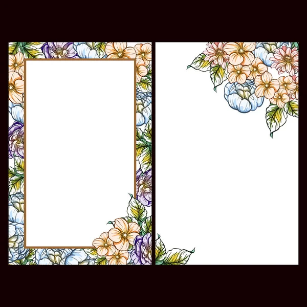 Conjunto Tarjetas Boda Flores Estilo Vintage Elementos Marcos Florales — Archivo Imágenes Vectoriales