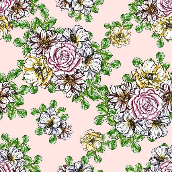 Nahtlose Blumenmuster Vintage Stil Florale Elemente Farbe — Stockvektor