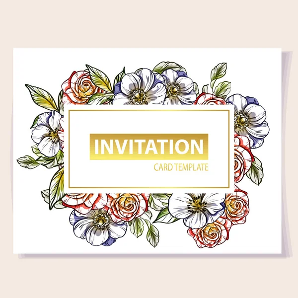 Colored Invitation Card Vintage Style Flower Pattern Floral Elements Color — Stock Vector