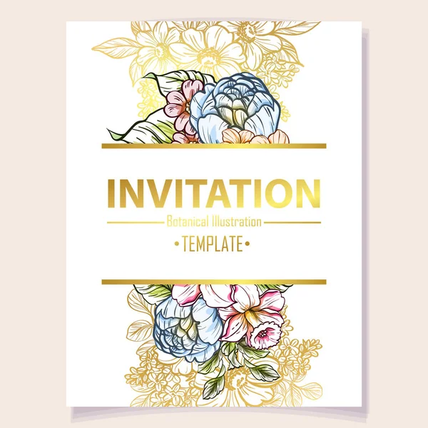Carte Invitation Colorée Motif Fleurs Style Vintage Éléments Floraux Couleur — Image vectorielle