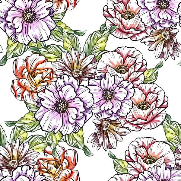 Sorunsuz vintage tarzı çiçek deseni. Renkli çiçek öğeleri