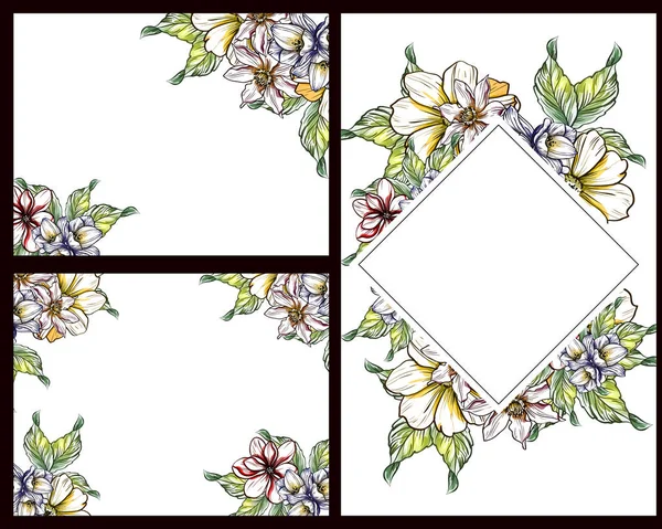 Set Carte Sposa Stile Vintage Elementi Cornici Floreali — Vettoriale Stock