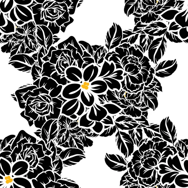 Padrão Flor Estilo Vintage Sem Costura Elementos Florais Preto Branco — Vetor de Stock