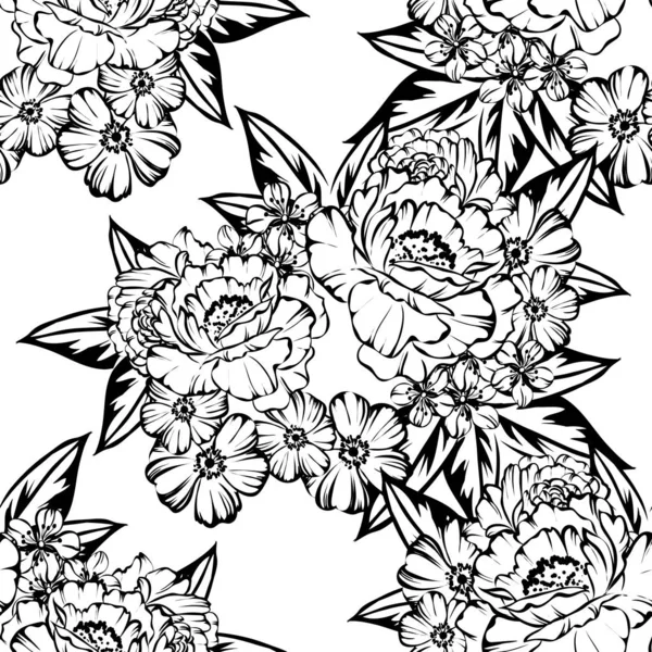 Цветочный Узор Винтажном Стиле Цветочные Элементы Черно Белом Цвете — стоковый вектор