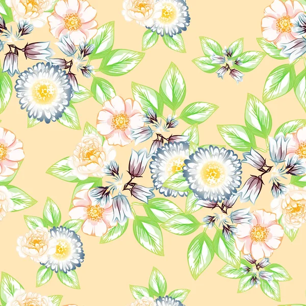 Modèle Fleur Style Vintage Sans Couture Éléments Floraux Couleur — Image vectorielle