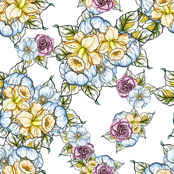 Modèle Fleur Style Vintage Sans Couture Éléments Floraux Couleur — Image vectorielle