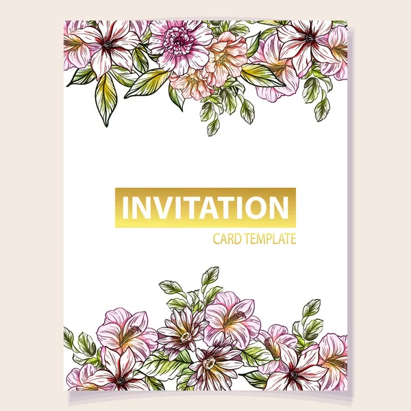 Färgade Inbjudningskort Vintage Stil Blommönster Blommiga Inslag Färg — Stock vektor