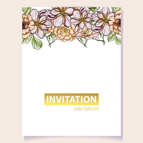 Carte Invitation Colorée Motif Fleurs Style Vintage Éléments Floraux Couleur — Image vectorielle