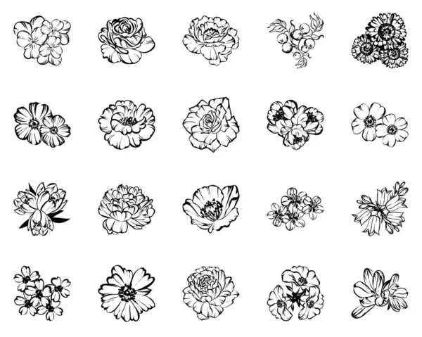 Seamless Vintage Style Flower Pattern Floral Elements Black White — Stock Vector