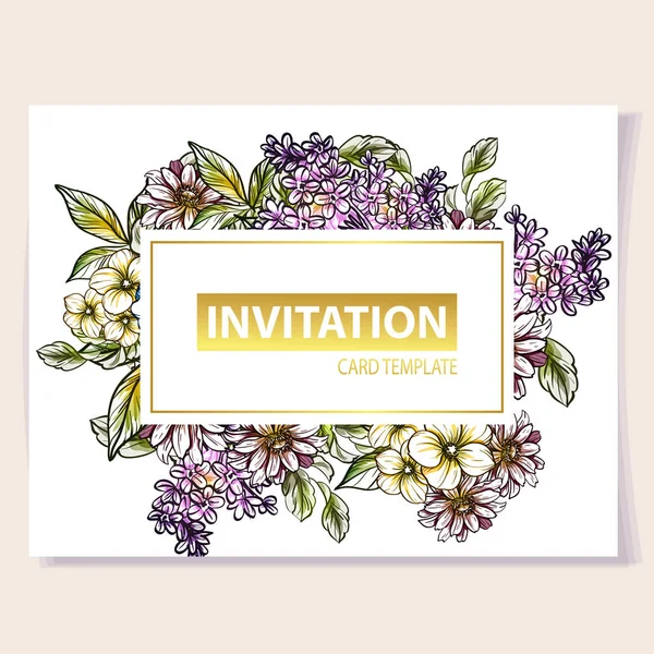 Carte Invitation Colorée Motif Fleurs Style Vintage Éléments Floraux Couleur — Image vectorielle