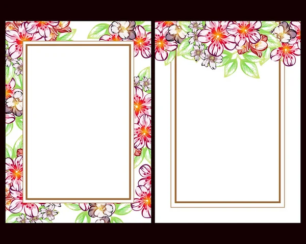 Conjunto Tarjetas Boda Flores Estilo Vintage Elementos Marcos Florales — Vector de stock