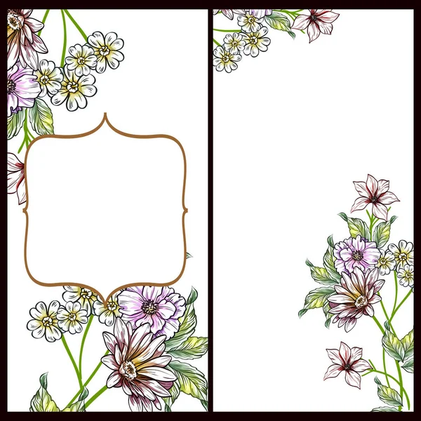 Conjunto Tarjetas Boda Flores Estilo Vintage Elementos Marcos Florales — Vector de stock