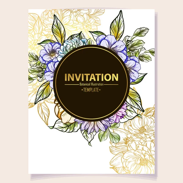 Tarjeta Invitación Color Patrón Flores Estilo Vintage Elementos Florales Color — Vector de stock