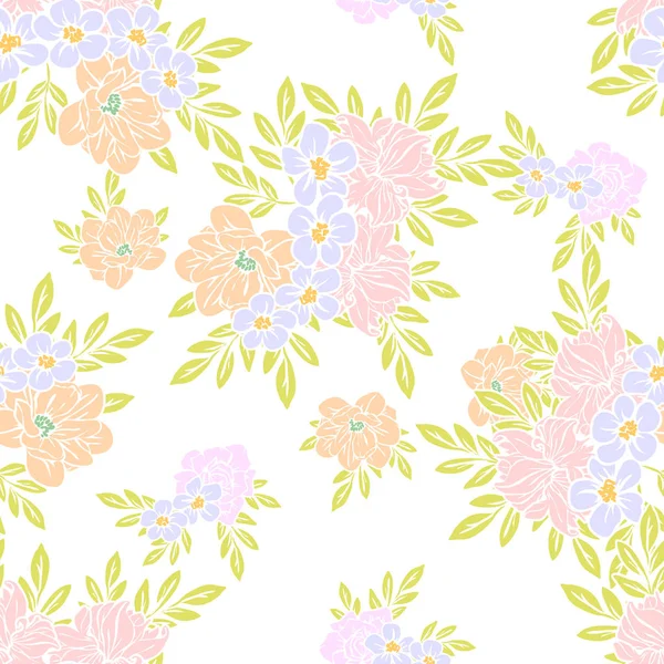 Patrón Flores Estilo Vintage Sin Costuras Elementos Florales Color — Vector de stock