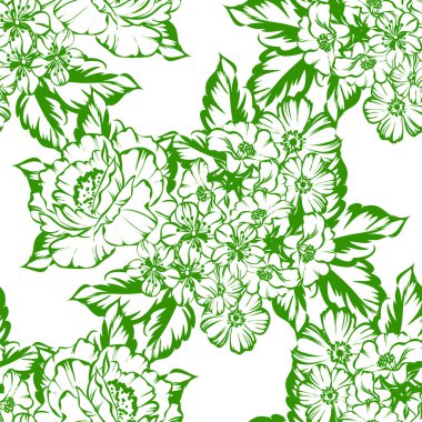 Sorunsuz vintage tarzı tek renkli renkli çiçek deseni. Çiçek öğeleri.